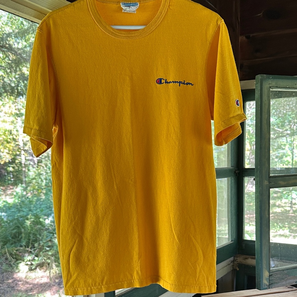 Y2K 90’s Champion Men's Vintage Bright Yellow Cotton Short Sleeve Tee